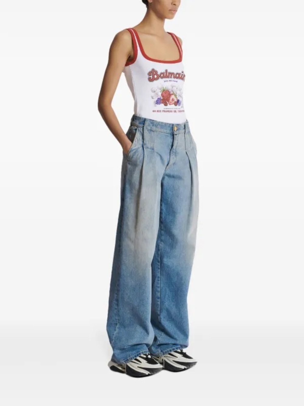 Balmain Light Blue Wide-Leg Pleated Jeans - Women